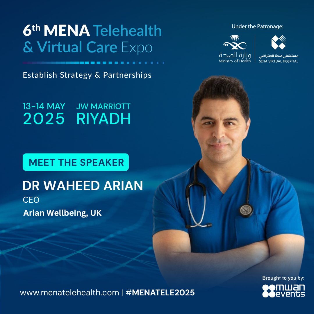 MWAN Events (@eventsmwan) on Twitter photo Excited to welcome <a href="/DrWaheedArian/">Dr Waheed Arian</a> Founder of Arian Wellbeing & NHS Emergency Physician to #MENATELE2025!
From conflict zones to underserved communities, his pioneering work in telemedicine & trauma-informed mental health is truly inspiring: lnkd.in/d7Nv9iE Excited to welcome <a href="/DrWaheedArian/">Dr Waheed Arian</a> Founder of Arian Wellbeing & NHS Emergency Physician to #MENATELE2025!
From conflict zones to underserved communities, his pioneering work in telemedicine & trauma-informed mental health is truly inspiring: lnkd.in/d7Nv9iE