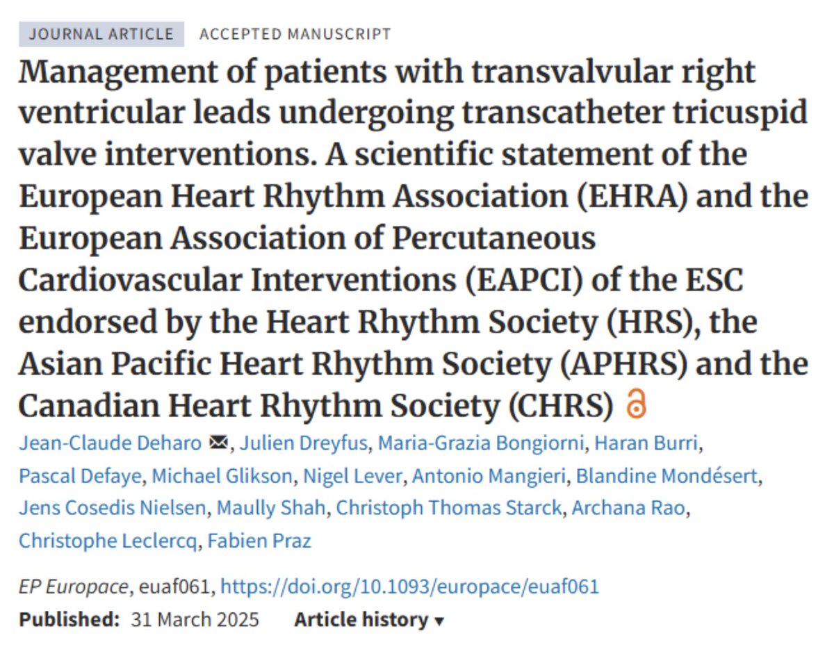 EHRAPresident (@ehrapresident) on Twitter photo The new #EHRA_ESC Consensus Document on management of patients with right ventricular leads undergoing tricuspid valve interventions — led by Jean-Claude Deharo & <a href="/FabienPraz/">Fabien Praz</a> was also published during #EHRA2025! 🙌
This must-read document brings a comprehensive, The new #EHRA_ESC Consensus Document on management of patients with right ventricular leads undergoing tricuspid valve interventions — led by Jean-Claude Deharo & <a href="/FabienPraz/">Fabien Praz</a> was also published during #EHRA2025! 🙌
This must-read document brings a comprehensive,