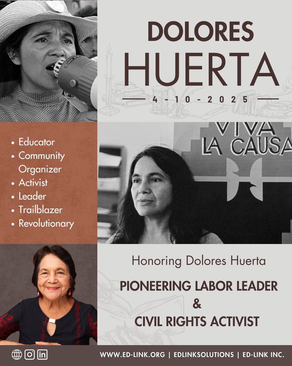 Today, we celebrate Dolores Huerta Day, recognizing fight for social justice, education, and community empowerment. Her legacy reminds us that advocacy, leadership, and education work together to break barriers to shape a brighter future for all students. 📚🤎

#EdLink #Education