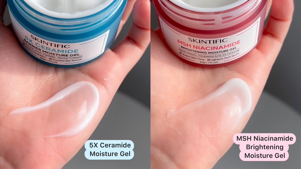 มอยส์ 2 ตัวโปรดจาก Skintific ที่แนนใช้บ่อยมาก! เดี๋ยวมาแนะนำว่าสูตรไหนเหมาะกับผิวแบบไหนบ้าง

💧รุ่นแรก 5X Ceramide Moisture Gel มีเซราไมด์ 5 ชนิดว่าดีแล้วเสริมเกราะป้องกันผิวให้ผิวแข็งแรง ปลอบประโลมผิวและลดรอยแดงดีมาก
✨รุ่นใหม่ MSH Niacinamide Brightening Moisture Gel นอกจากให้ความชุ่มชื้นบนผิวแล้วยังมีAlpha Arbutin และ Tranexamic Acid ช่วยลดรอยดำทำให้ผิวกระจ่างใส สม่ำเสมอขึ้น 

🩷🩵ใช้คู่กันคือผิวไบร์ท ฉ่ำน้ำมากก
