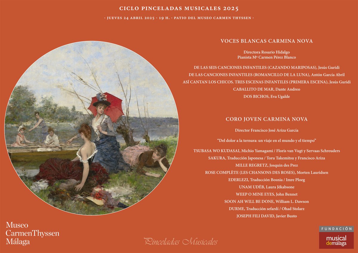 El Patio del Museo seguirá acogiendo durante 2025 conciertos del ciclo #PinceladasMusicales, fruto del acuerdo con la Fundación Musical Málaga. El jueves 24 de abril será primera cita, con entrada libre hasta completar aforo. Serán protagonistas del concierto las Voces blancas y