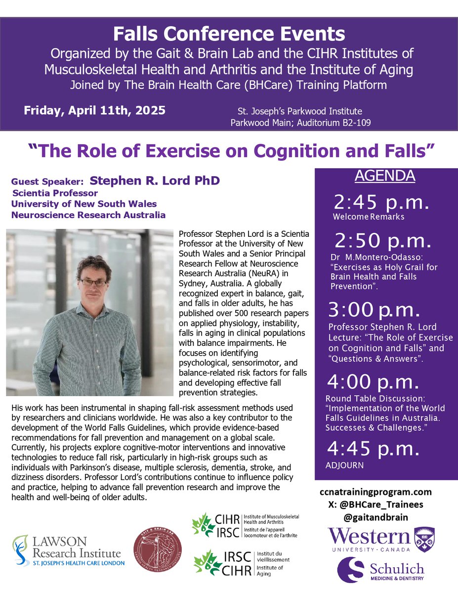 Brain Health Care (BHCare) Training Platform (@bhcare_trainees) on Twitter photo Join us tomorrow on April 11 for “The Role of Exercise on Cognition and Falls” by Dr. Stephen Lord!
Register: bit.ly/3QHzmMe
Watch the live broadcast: bit.ly/3E2jXmZ #SchulichMedDent
<a href="/stjosephslondon/">St. Joseph's Health Care London</a>
<a href="/SchulichMedDent/">Schulich WesternU</a>
<a href="/ccna_ccnv/">CCNA-CCNV</a> Join us tomorrow on April 11 for “The Role of Exercise on Cognition and Falls” by Dr. Stephen Lord!
Register: bit.ly/3QHzmMe
Watch the live broadcast: bit.ly/3E2jXmZ #SchulichMedDent
<a href="/stjosephslondon/">St. Joseph's Health Care London</a>
<a href="/SchulichMedDent/">Schulich WesternU</a>
<a href="/ccna_ccnv/">CCNA-CCNV</a>