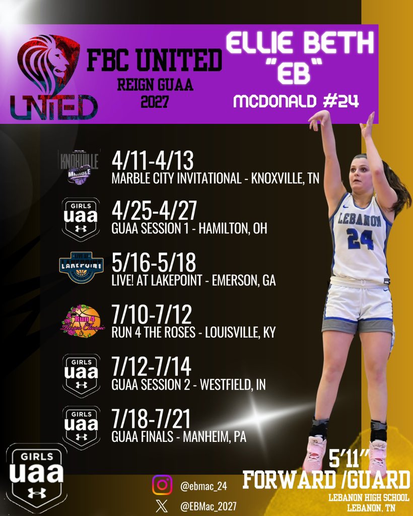 Ellie McDonald (@ebmac_2027) on Twitter photo Looking forward to this summer! Come watch๐
<a href="/2027Fbcreign/">FBC Reign 2027 GUAA</a> <a href="/rfvann24/">Rachel Vann</a> <a href="/coachbarrett32/">Cory Barrett M.S.E. Educational Leadership</a> <a href="/LHSDevilettes/">Lebanon Devilettes</a> <a href="/coachbarrett32/">Cory Barrett M.S.E. Educational Leadership</a> <a href="/JrAllStarBB/">Jr. All-Star Girls Basketball</a> <a href="/MeadeHoops/">Amanda Meade</a> <a href="/PGHTennessee/">Prep Girls Hoops Tennessee</a> <a href="/PrepGirlsHoops/">Prep Girls Hoops ๐</a> <a href="/CoachDycus/">Jonathan Dycus</a> <a href="/MMBR_CoachGBell/">Major Movez Basketball Review #MMBR</a> Looking forward to this summer! Come watch๐
<a href="/2027Fbcreign/">FBC Reign 2027 GUAA</a> <a href="/rfvann24/">Rachel Vann</a> <a href="/coachbarrett32/">Cory Barrett M.S.E. Educational Leadership</a> <a href="/LHSDevilettes/">Lebanon Devilettes</a> <a href="/coachbarrett32/">Cory Barrett M.S.E. Educational Leadership</a> <a href="/JrAllStarBB/">Jr. All-Star Girls Basketball</a> <a href="/MeadeHoops/">Amanda Meade</a> <a href="/PGHTennessee/">Prep Girls Hoops Tennessee</a> <a href="/PrepGirlsHoops/">Prep Girls Hoops ๐</a> <a href="/CoachDycus/">Jonathan Dycus</a> <a href="/MMBR_CoachGBell/">Major Movez Basketball Review #MMBR</a>