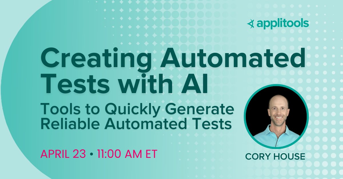 housecor's tweet photo. “We don’t have time to write tests” isn’t a valid excuse anymore.

I'm presenting "Creating Automated Tests with AI" April 23 at 11AM ET.

In this webinar I'll show how to quickly generate tests using ChatGPT, Copilot, and Applitools Autonomous.

Sign up: https://t.co/VgefP6ksla https://t.co/Nq7R5Qlz5q