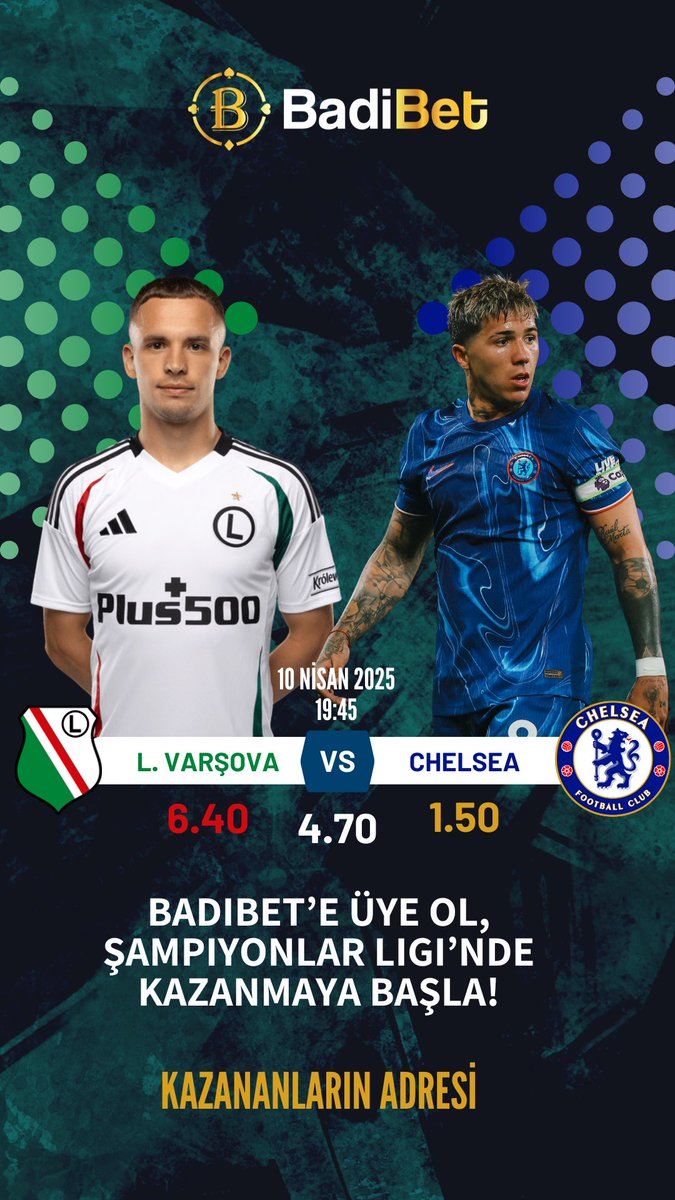 Legia Varşova - Chelsea⚽️⭐️
Oyun şimdi başlıyor!
Badibet’te maçın her anına bahis yap, heyecanı katla!

Canlı bahis, yüksek oranlar, anlık kazanç!
Bu mücadelede sen de yerini al!

✅ Güvenli bahis
✅ Hızlı ve sorunsuz çekim
✅ Yüksek oranlar
✅ 7/24 canlı destek