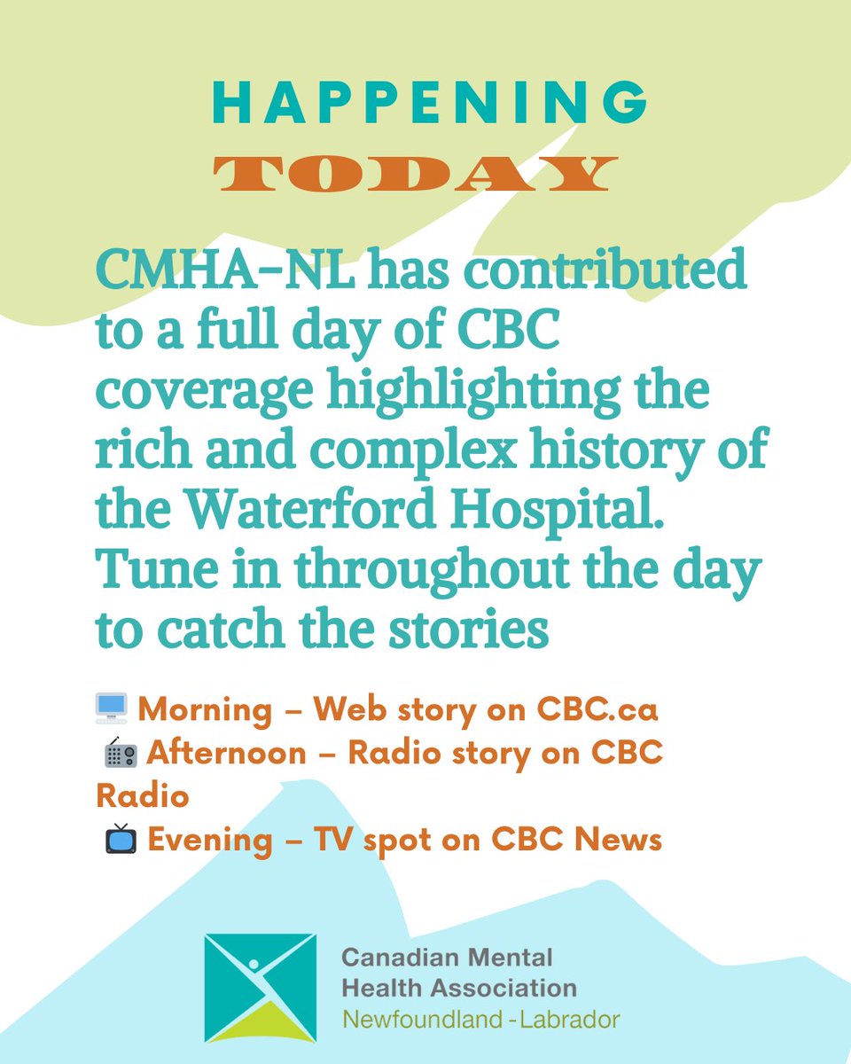 Catch CMHA-NL's contributions to CBC’s coverage of the Waterford Hospital’s powerful history throughout the day:
📰 Web story in the morning
🎙️ Radio in the afternoon
📺 TV in the evening
A full day of reflection on a landmark that’s meant so much, to so many.