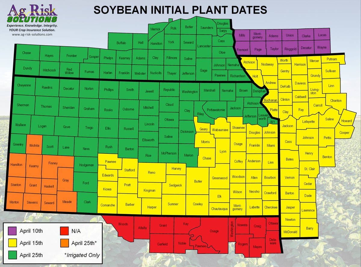 AgRiskSolutions's tweet photo. Initial Plant Date maps for soybeans. If you plant before these dates, you do not have replant coverage. #Plant24 https://t.co/eqJjRnaNoF