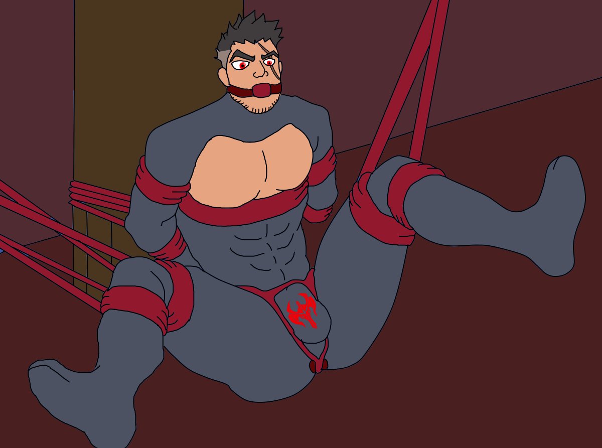 After a fight in which Darius lost, Swan decided to punish Darius since he did not achieve his objective. He is placed in a latex punishment suit and tied with his legs apart. He is forced not to moan for 12 hours, but a vibrating dildo and he is in a public place does not help.