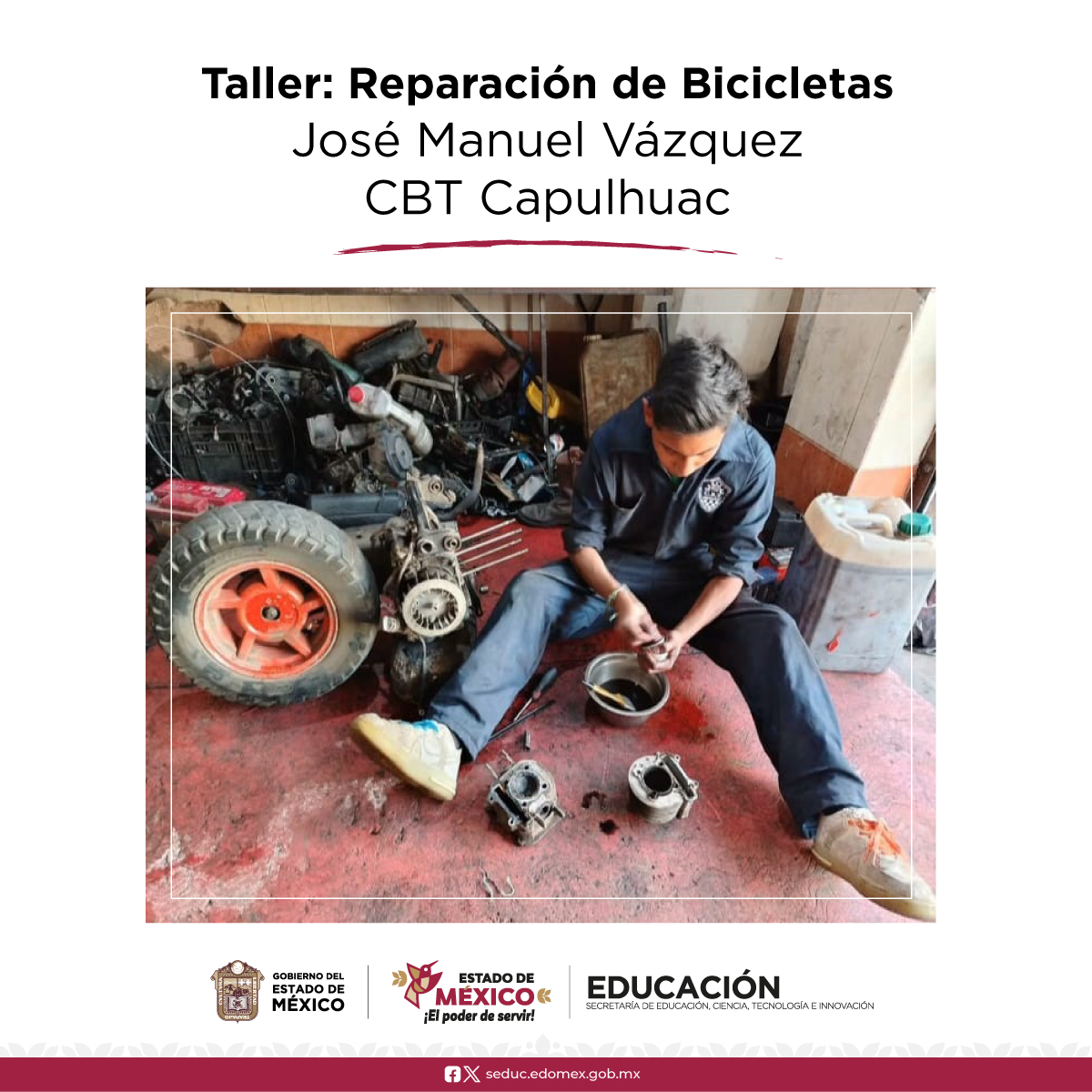 DBT_Edomex's tweet photo. El alumno José Manuel de la carrera de Técnico en Autotrónica en el @CbtcapulhuacE, desde niño se interesó en la mecánica, al egresar de la secundaria ya podía hacer ajustes de Motocicletas; al ingresar al CBT llevó a cabo un emprendimiento: TALLER DE REPARACIÓN DE MOTOCICLETAS. https://t.co/br33MEjWjz