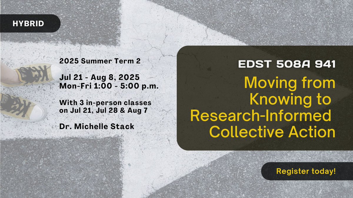 Explore the hyphens of activist-academic, activist-artist, activist-professional, and activist-lived experience in this course:  

EDST 508A 941  
Summer Term 2 2025 
Moving from Knowing to Research-Informed Collective Action

Learn more: edst-educ.sites.olt.ubc.ca/files/2025/04/…
