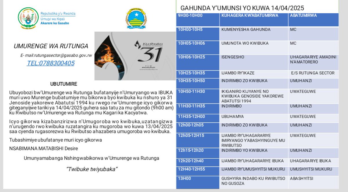 <a href="/RutungaS/">Rutunga Sector</a>, Dukomeze Kwibuka Twiyubaka. <a href="/CityofKigali/">City of Kigali</a> <a href="/UnityClubRw/">Unity Club</a> <a href="/Gasabo_District/">Gasabo District</a>