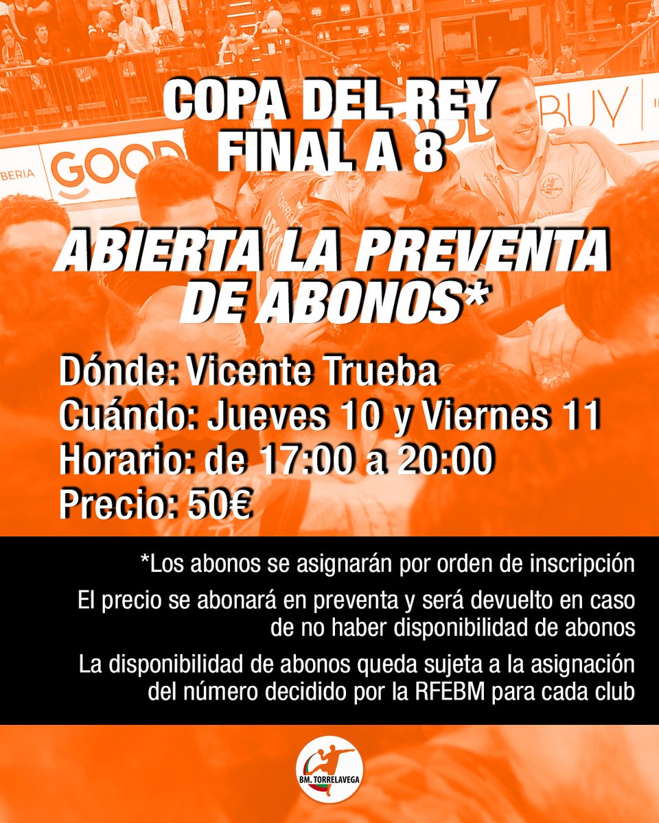 🚨 DIFUSIÓN MÁXIMA: HOY abrimos la preventa en nuestra tienda para los abonos de Irún, que se asignarán por orden de compra

🎟️ El número final de entradas recibidas será asignado por la <a href="/RFEBalonmano/">RFEBalonmano</a> 

💻 Información completa en web: balonmanotorrelavega.com/2025/04/10/bm-…