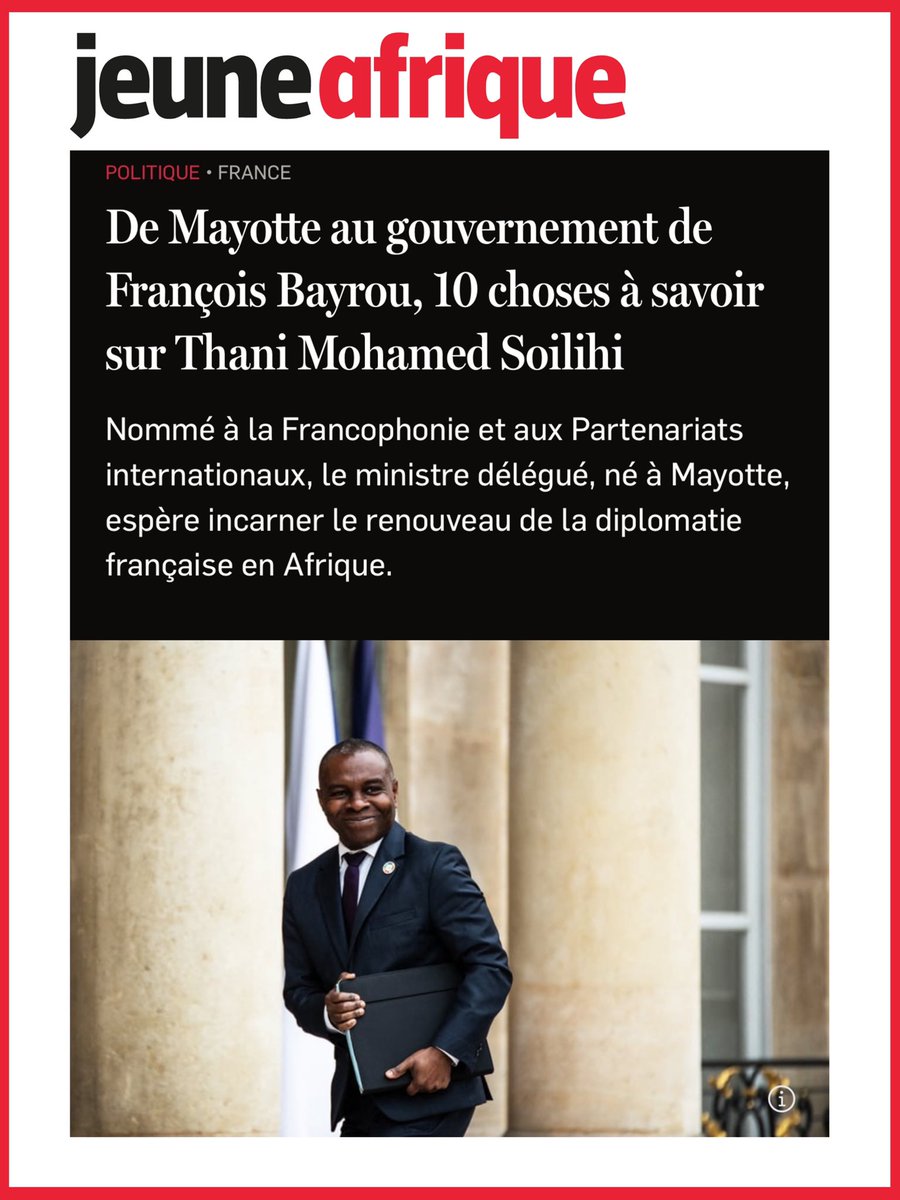 #DansLaPresse 🗞️ Merci à <a href="/jeune_afrique/">Jeune Afrique</a> pour ce portrait qui revient sur mon parcours, de #Mayotte au <a href="/Senat/">Sénat</a>, puis au sein de <a href="/francediplo/">France Diplomatie 🇫🇷🇪🇺</a>. À lire ici ⤵️

🔗 shorturl.at/5ysOY

Cc <a href="/OlivierCaslin/">Olivier Caslin</a>