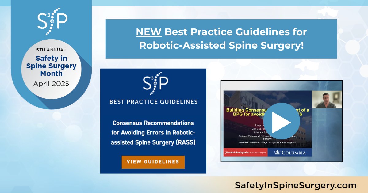 🚨 Just Released!
 A team of top spine surgeons including Drs. Michael Vitale and Joseph Lombardi has published Best Practice Guidelines to help avoid errors in robotic-assisted spine surgery.

➡️ Check them out here: bit.ly/3G0Zsrg
