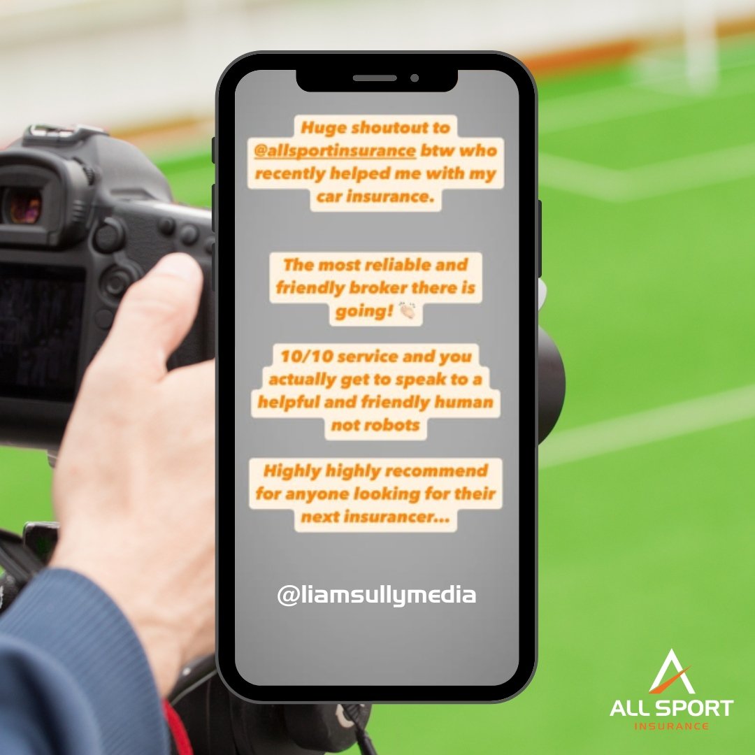 Are you a journalist or a content creator?
We know and recognise that you also have specific requirements.
Thanks to @liamsullymedia for the great feedback on his car insurance. 
Contact us for an accurate quote! 
01803 659121 allsportinsurance.co.uk/contact-us/