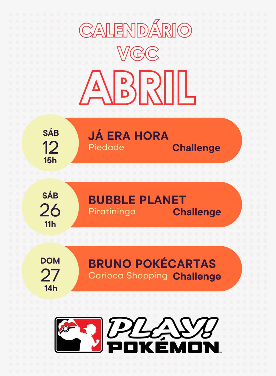 🔥 Mais um Challenge confirmado no circuito de Abril! 🔥
Prepare seu time e venha competir na loja Bruno Pokecartas! 🎮⚔️
Vai ter estratégia, emoção e muita energia Terastal no ar!
Não fica de fora — nos vemos no campo de batalha! 🏆✨
#VGC #PokemonVGC #RioDeJaneiro #Pokemon