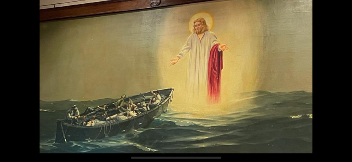 I mean sure, if I saw this at the thrift store for $7.99 I’d buy it.  It’s a depiction of US Merchant Marine Academy #midshipmen dying on the ocean and hallucinating. #jesuspainting