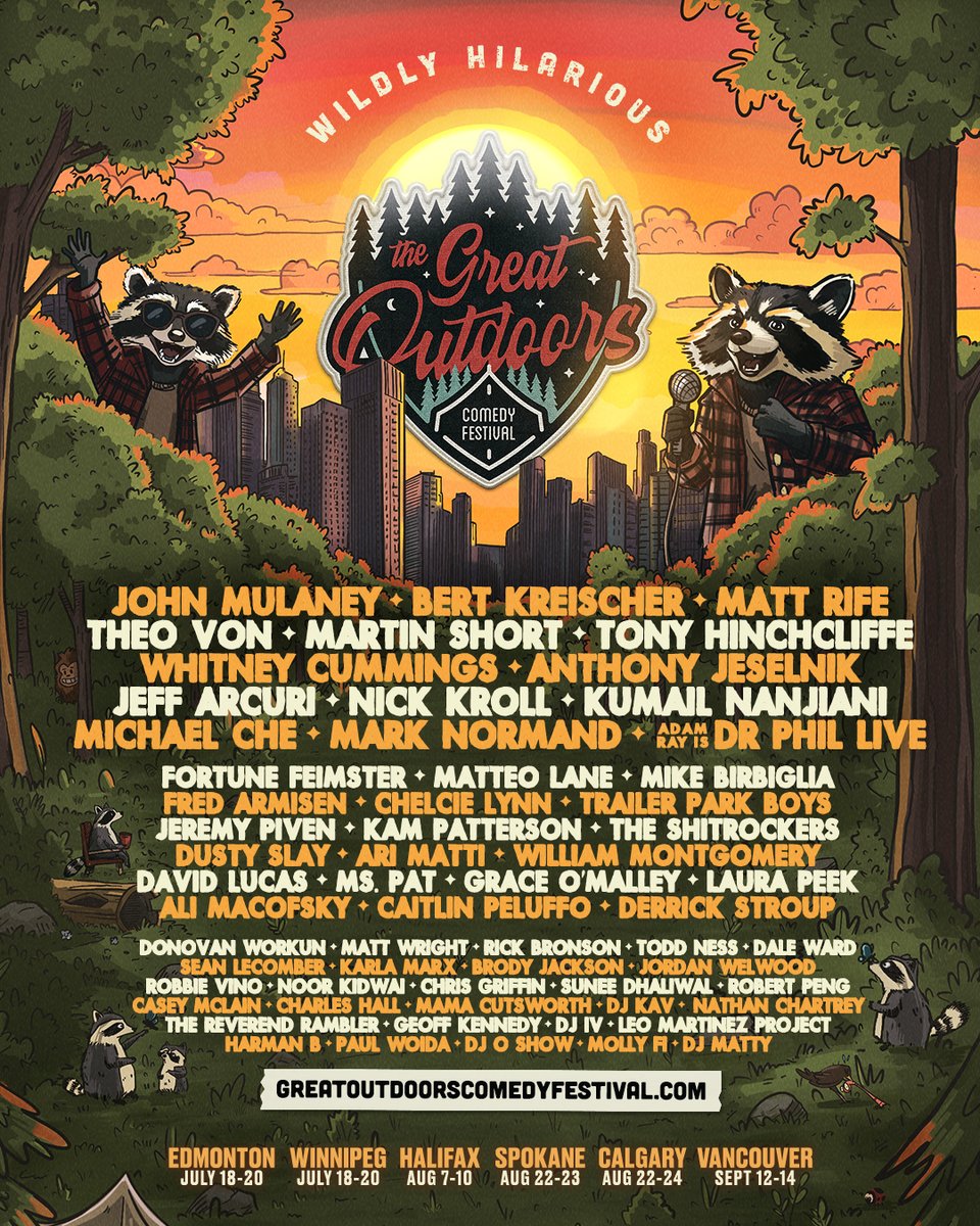 YOUR FULL 2025 GREAT OUTDOORS COMEDY FESTIVAL LINEUP IS HERE 🌲🎤 Get ready for a hilarious summer as we bring you today's top comedians and local stars for the ultimate outdoor comedy experience!

PLUS! All orders placed from April 10 until April 30 will receive a FREE