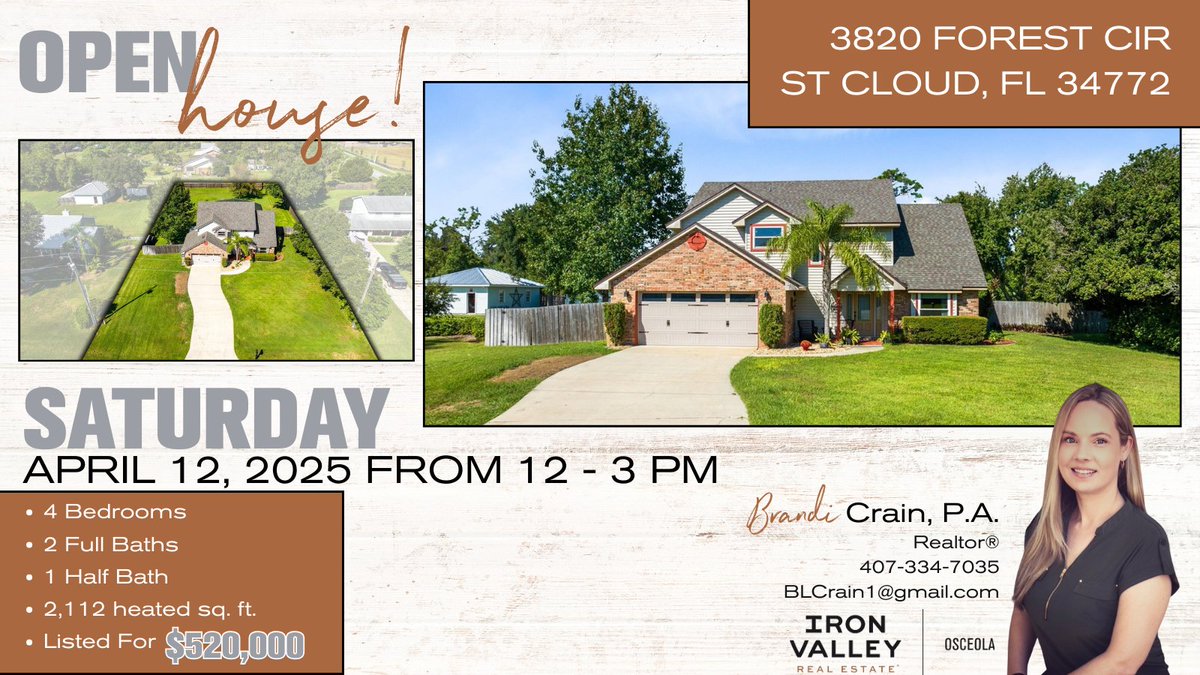 BrandiCrain2's tweet photo. 📍Realtors, bring your buyers — and buyers, bring your dreams!
🏡✨ OPEN HOUSE THIS SATURDAY! ✨🏡

Come tour this stunning home April 12th from 12–3 PM at 3820 Forest Circle!

#OpenHouse #SaintCloudFL #FloridaHomes #OsceolaCountyLiving #PoolHome #JustListed https://t.co/B8S0fMVD9Z