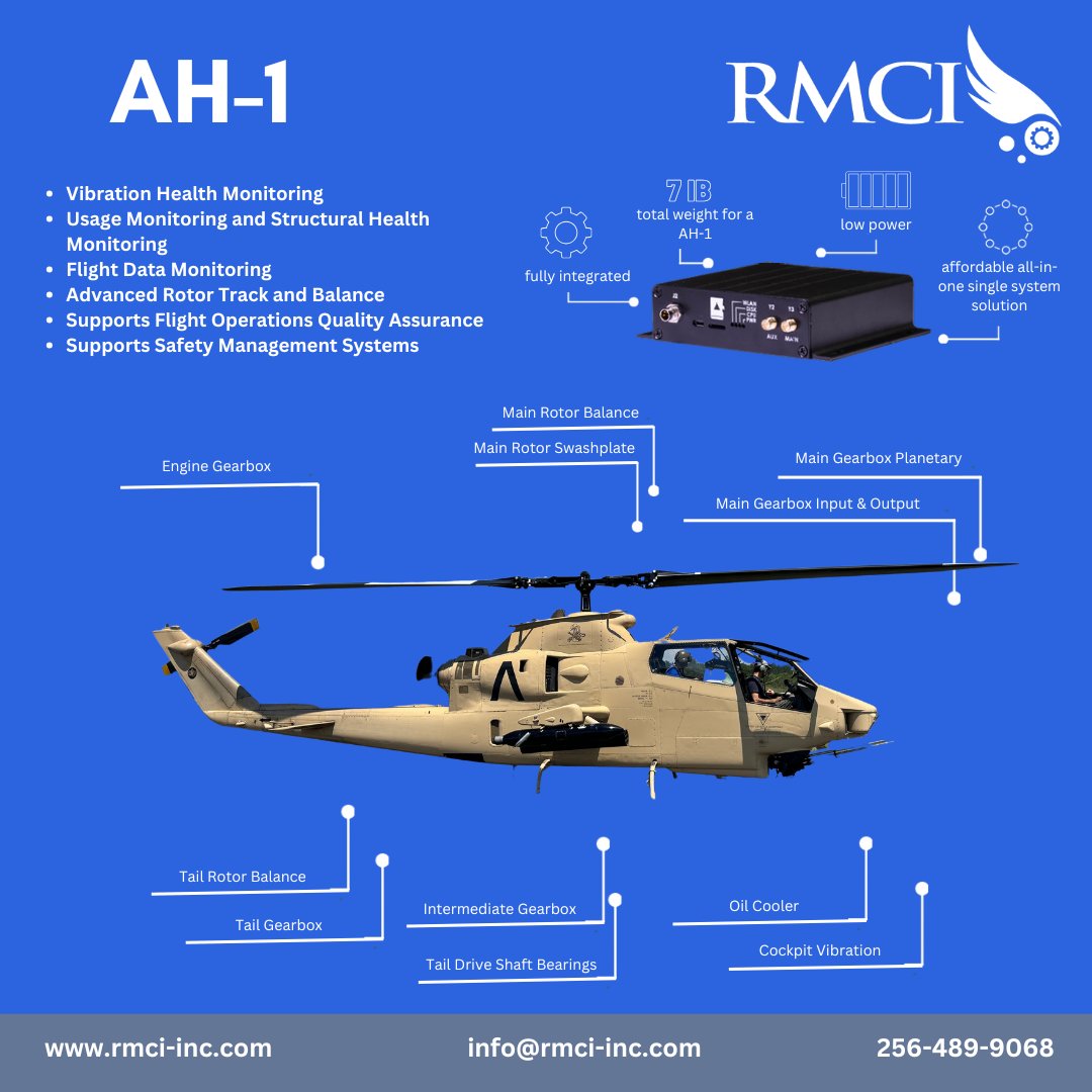RMCI_Inc's tweet photo. Introducing XRDS™ for AH-1 —the most advanced technology for health and usage monitoring. It meets the need for a solution enabling both comprehensive rotorcraft health management and flight data monitoring for all aircraft. https://t.co/Oo8DjbdsuK