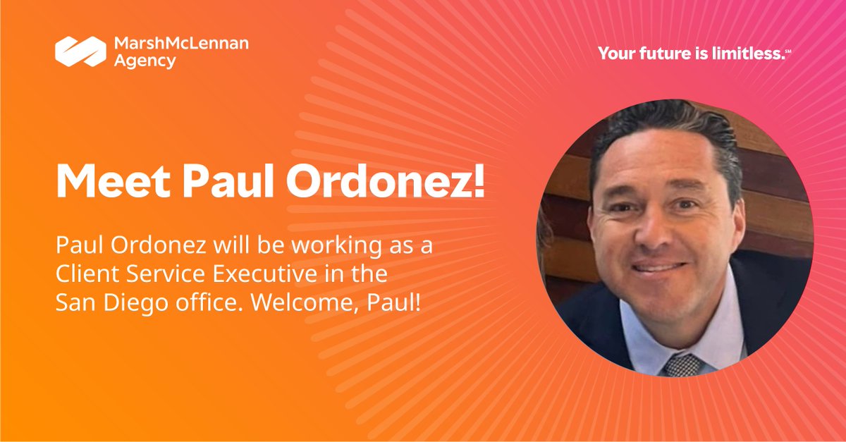 We're excited to announce that Paul Ordonez recently joined our team as a Client Service Executive in our San Diego, CA office. Welcome to MMA, Paul! #MarshMMA