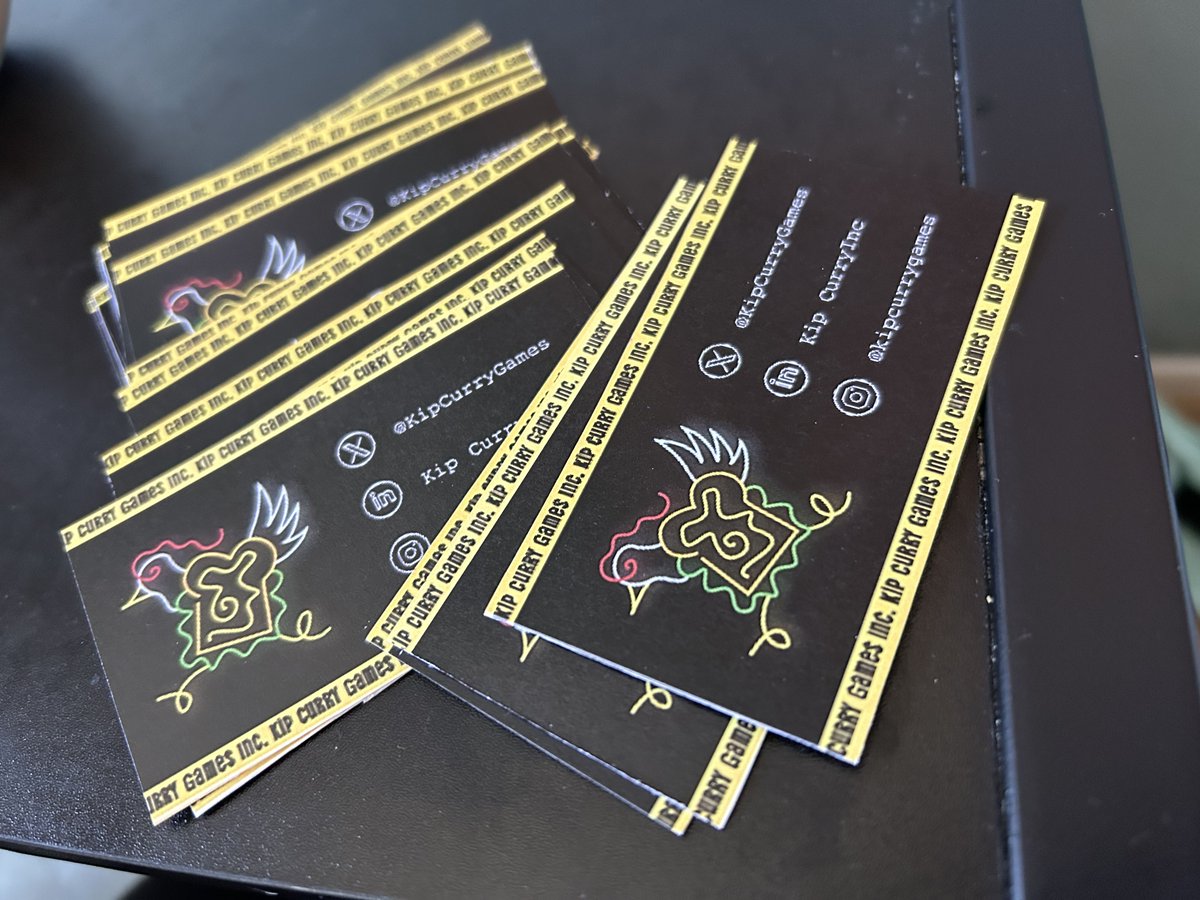 🚀 Exciting News!  As we venture into the world of gaming development, we thought it was time to level up our brand identity. We've designed our very first business card for Kip Curry Games Inc and we'd love to hear your thoughts! 📷What do you think of the design?  #GaveDev