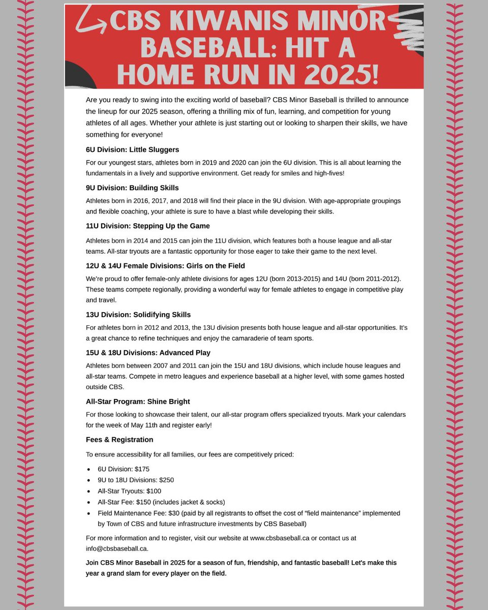 We're excited to get  the started season! Check out the breakdown of each division and fees for the 2025 season:
📅 Registration Date:April 13, 10:30 AM
 🔗 Registration Link: rampregistrations.com/login?v3=7ccb2…
Register early as divisions fill up fast, and there will be a waitlist!