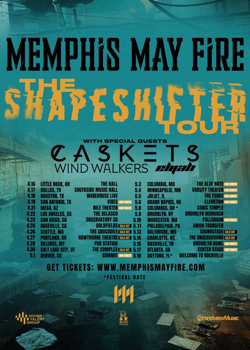 THE SHAPESHIFTER TOUR kicks off next week! 🔥 Tickets are flying, don’t sleep. We’ll see you out there! MemphisMayFire.com