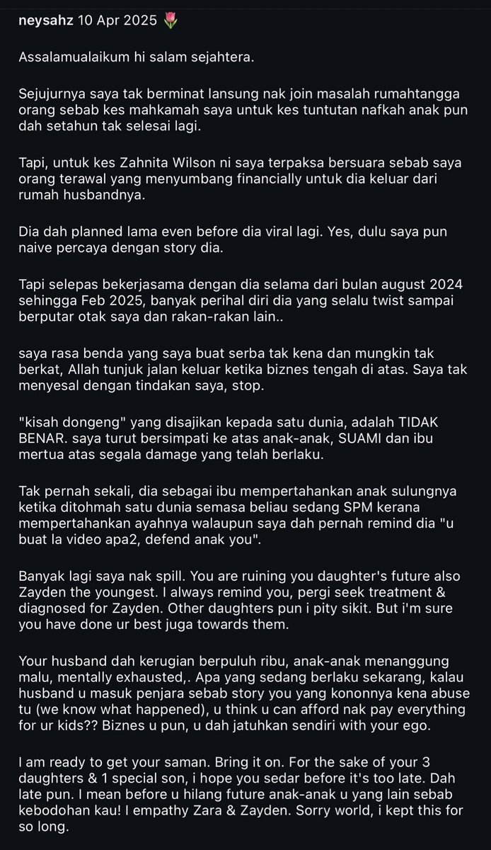 twtbiy's tweet photo. Dulu ramai orang support Zahnita, now ada orang spill the tea pula. https://t.co/goSz3htiOF