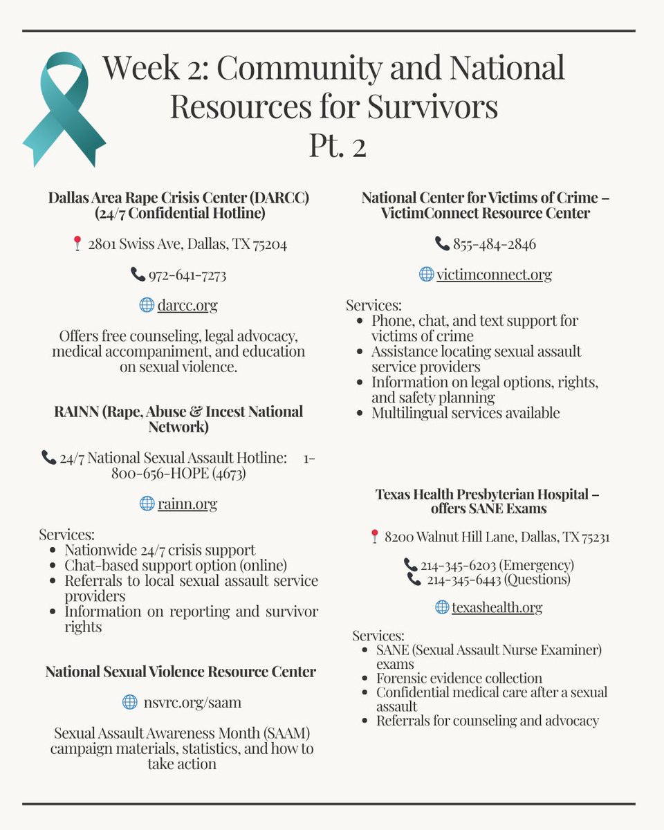 PoliceSMU's tweet photo. Whether you’re seeking support, information, or a safe space to talk — help is always available. 💙
Here are on-campus and national resources that are here for you or someone you care about.
Let’s continue to build a campus culture of support, safety, and survivor empowerment. 🕊️ https://t.co/aNnql0DWyp