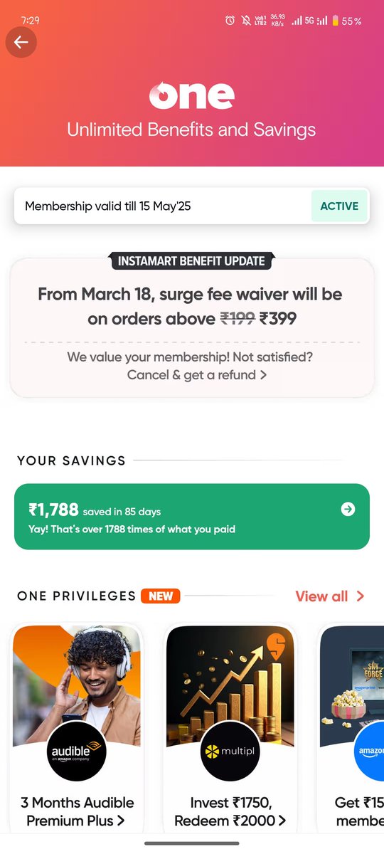MaanvenderG's tweet photo. @Swiggy 
now Swiggy one members have to pay delivery charges for orders under 199 even though it's clearly mentioned in the membership that orders over 99 are free delivery (INSTAMART) and my membership is valid till 15 May. TIRED OF THIS SHIT. https://t.co/kUFrFYkHmC