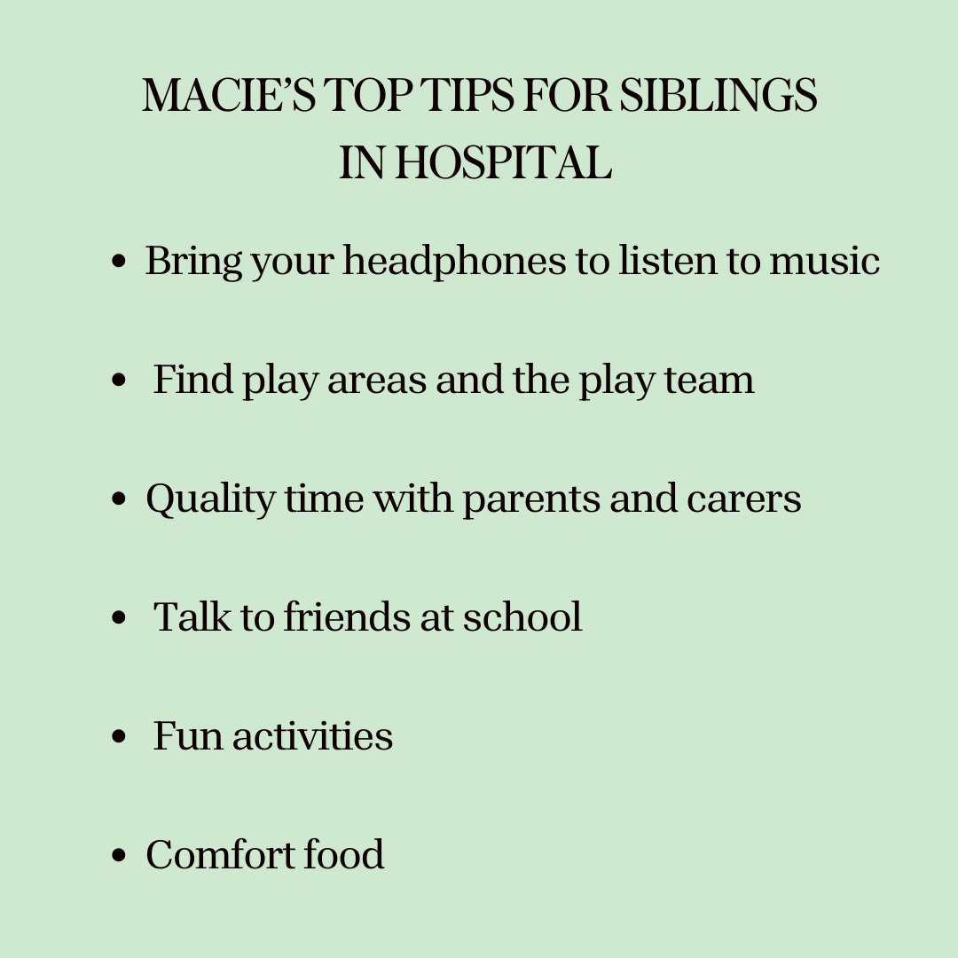Cambridge Children's Hospital (@cambchildrens) on Twitter photo It’s Sibling Day! We asked 16-year-old Macie from <a href="/CambChildrens/">Cambridge Children's Hospital</a> Youth Forum to share ideas on how to make time in hospital with your poorly brother or sister as positive as possible. These are based on her years of experience 😊 Read her six top tips > orlo.uk/mYxE1 It’s Sibling Day! We asked 16-year-old Macie from <a href="/CambChildrens/">Cambridge Children's Hospital</a> Youth Forum to share ideas on how to make time in hospital with your poorly brother or sister as positive as possible. These are based on her years of experience 😊 Read her six top tips > orlo.uk/mYxE1