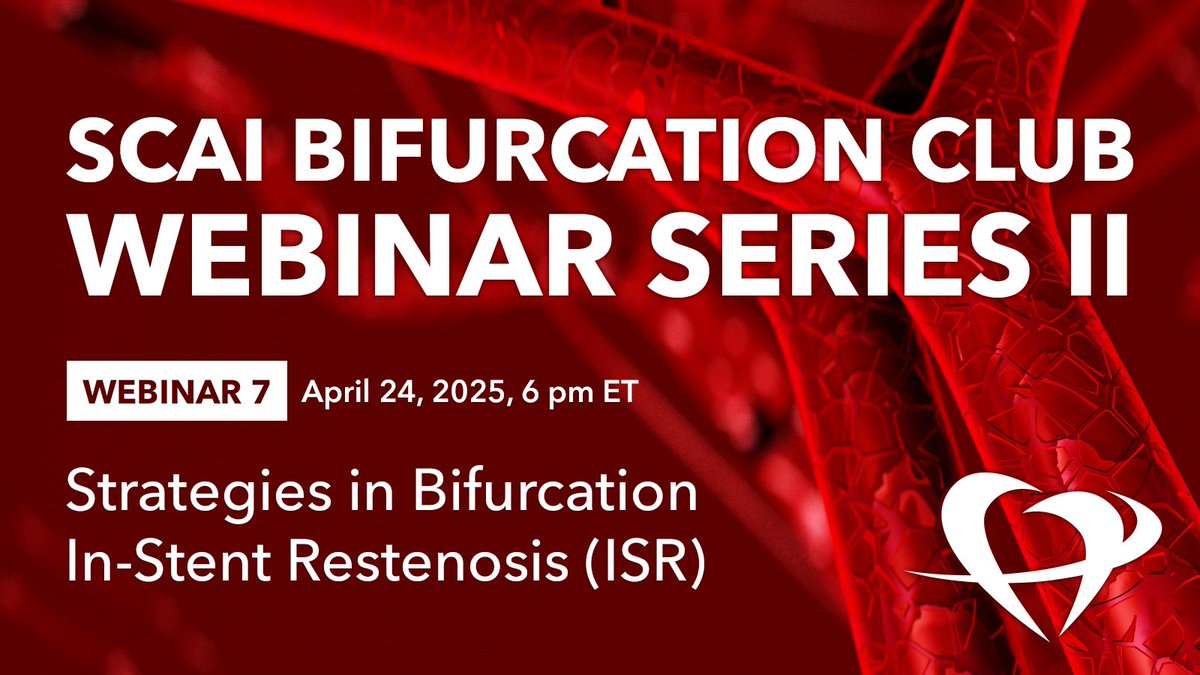 SCAI (@scai) on Twitter photo 📣Don’t miss the next SCAI #Bifurcation Club webinar on April 24 as we dive into strategies for tackling bifurcation in-stent restenosis. This will be a case-based interactive discussion where you can ask experts your #ISR questions.✨
Register now➡️ scaipro.scai.org/URL/web7-sm 📣Don’t miss the next SCAI #Bifurcation Club webinar on April 24 as we dive into strategies for tackling bifurcation in-stent restenosis. This will be a case-based interactive discussion where you can ask experts your #ISR questions.✨
Register now➡️ scaipro.scai.org/URL/web7-sm