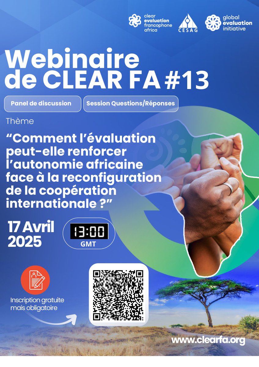 ClearFA_CESAG's tweet photo. 🌍 WEBINAIRE #CLEARFA #13🌍
🎤 Intervenants : @MelonioThomas, Pr. @Lavagnon IKA, Dr @lynda_rey , Mme #NgonéNDOYE
🔊 Modérateur: Dr Edoé Agbodjan
Host: @CoccaPatrizia
🔗 Inscrivez-vous: https://t.co/RSpU3wVwHx
#Evaluation #AutonomieAfricaine #CoopérationInternationale https://t.co/s9Y0WFkbUI