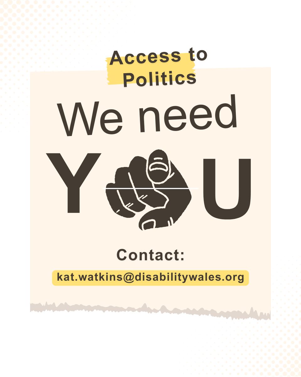 Disability Wales (@disabilitywales) on Twitter photo With all the proposed benefit changes, now would be the perfect time to join the Access to Politics Grassroots Network.
The network will influence Welsh Politics to make it more equitable for disabled people to be in positions of leadership.
📧 kat.watkins@disabilitywales.org With all the proposed benefit changes, now would be the perfect time to join the Access to Politics Grassroots Network.
The network will influence Welsh Politics to make it more equitable for disabled people to be in positions of leadership.
📧 kat.watkins@disabilitywales.org