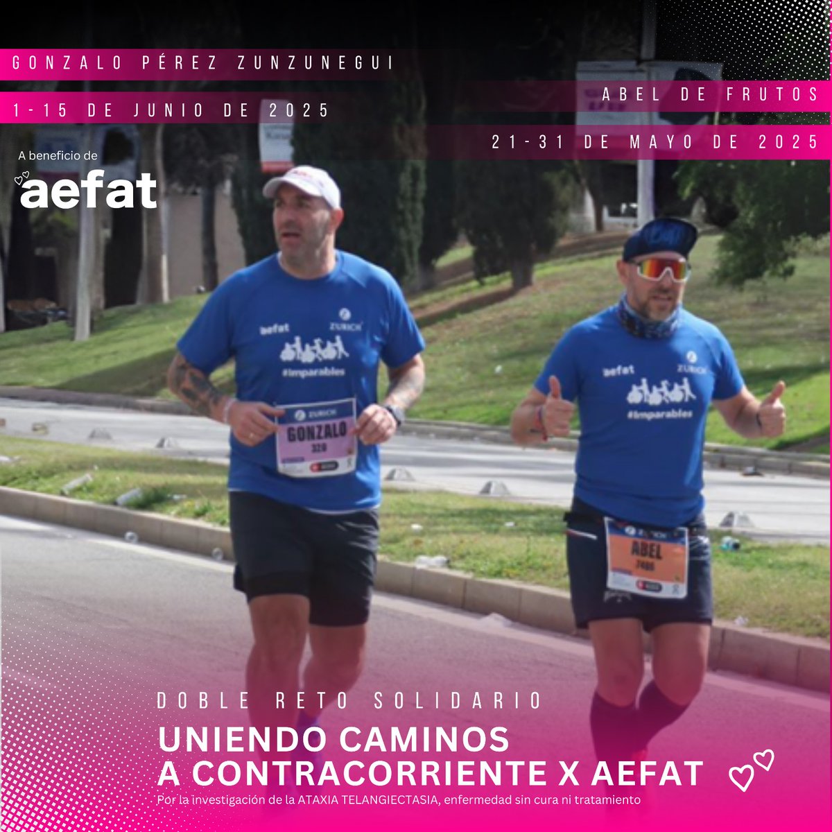abeldefrutos's tweet photo. UNIENDO CAMINOS A CONTRACORRIENTE x @AEF_AT
Un único objetivo. Un doble reto. Dos corredores solidarios luchando por cambiar el futuro de los niños y jóvenes con ataxia telangiectasia.
Noticia: https://t.co/kQSpHhnfGl
¿Quieres donar? Aquí 👇
https://t.co/2k0QKkih5y
#aefat https://t.co/wwCNx3LiNQ