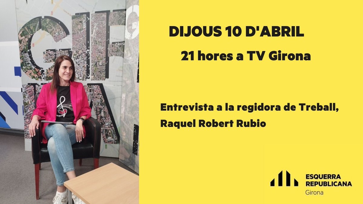Esquerra Republicana Girona (@esquerragirona) on Twitter photo 📺 Aquesta nit no et perdis l'entrevista de <a href="/RaquelRobert07/">Raquel Robert Rubio</a> a <a href="/tvgironahd/">Televisió de Girona HD</a>. 📺 Aquesta nit no et perdis l'entrevista de <a href="/RaquelRobert07/">Raquel Robert Rubio</a> a <a href="/tvgironahd/">Televisió de Girona HD</a>.