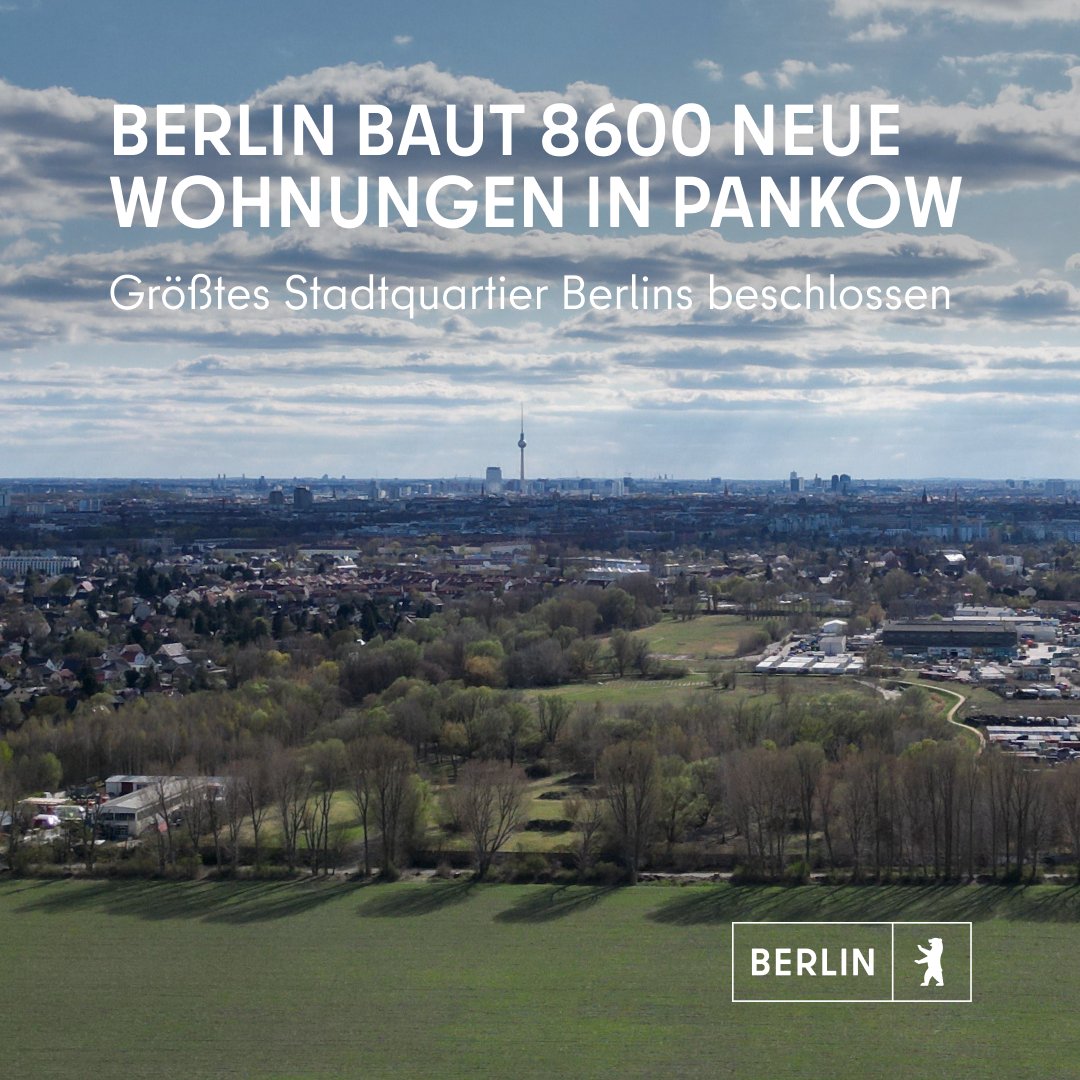RegBerlin's tweet photo. Berlin wächst weiter! Der Senat hat in dieser Woche ein weiteres bedeutendes Wohnungsbauprojekt beschlossen – das größte der Stadt. Damit wird der Wohnungsmarkt weiter entlastet werden. Im Blankenburger Süden wird in den kommenden Jahren #Wohnraum für 20.000 Menschen geschaffen. https://t.co/4NBzELmZe9