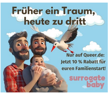 Birgit_Kelle's tweet photo. Bei https://t.co/ux9bMZ14SI hat man die ausgebeutete Leihmutter, die man bei dubiosen Anbietern auf Zypern oder in Georgien klarmachen will, als Storch verkleidet. Das LGBTQ-Kreisch-Portal https://t.co/nYgbncLRMY wirbt mit 10 Prozent Rabatt für Babys beim Anbieter Surrogate Baby International und bestätigt damit ganz unfreiwillig, dass wir es natürlich mit Menschenhandel zu tun haben. Die Agentur wurde von einem schwulen Mann gegründet und rühmt sich, auch für trans und non-binäre Menschen Kinder besorgen zu können. Männer kaufen Babys. Man kann täglich ein Beispiel dazu finden.