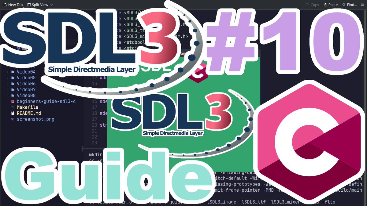 ProgramRainbow's tweet photo. Sound and Music - Beginners Guide to SDL3 in C - Part 10.

In this video we will be loading and playing Sound Effects and Music.

#C #SDL3 #GameDev #Coding #Programming

https://t.co/tUp4kU32bM https://t.co/NwpN4TcRVO
