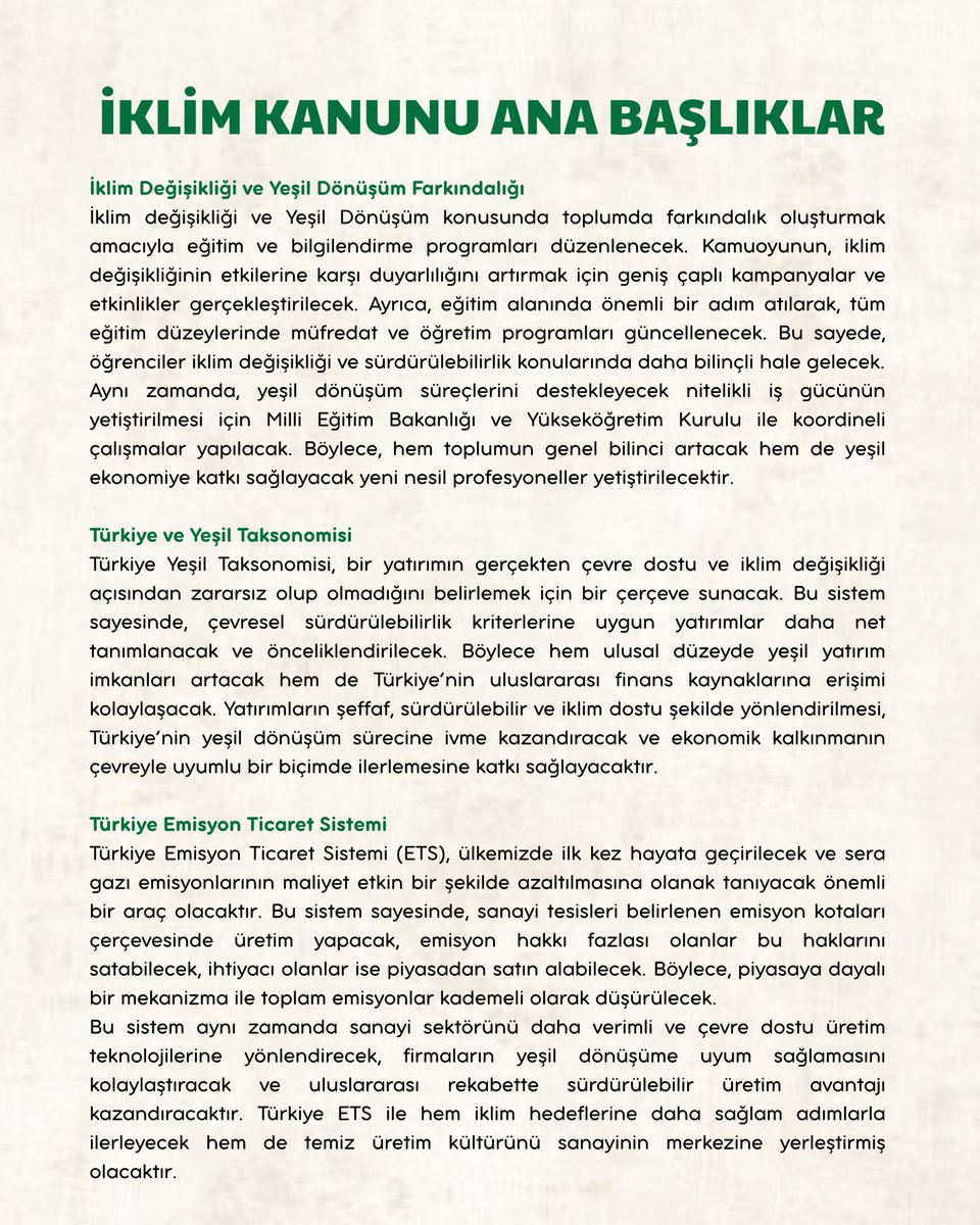 Türkiye'nin ilk İklim Kanunu Teklifi, Türkiye Büyük Millet Meclisi'nde (TBMM) görüşülmekte olup, iklim değişikliğiyle mücadelede yasal bir çerçeve oluşturmayı hedeflemektedir. Çevre, Şehircilik ve İklim Değişikliği Bakanlığı, bu kanun teklifiyle ilgili merak edilen 14 soruyu