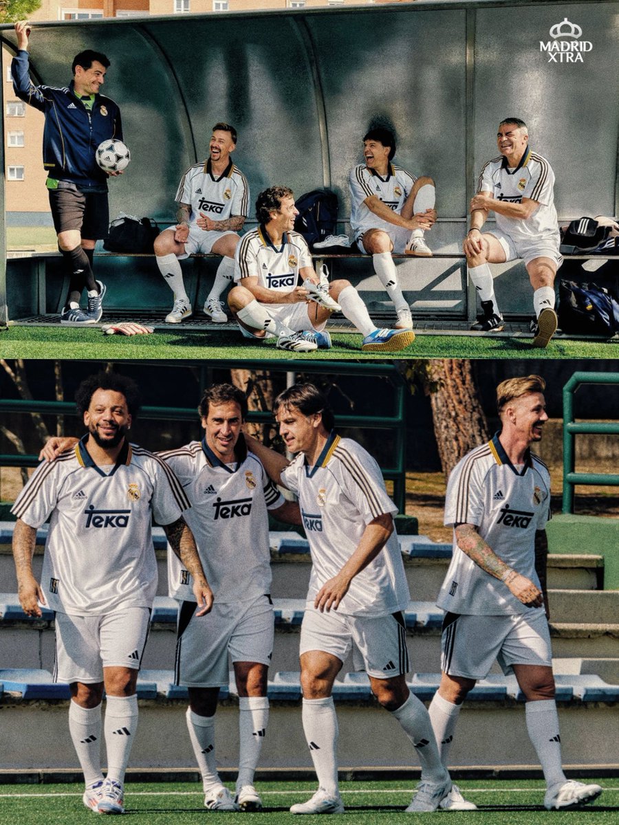 MadridXtra's tweet photo. Real Madrid x Adidas "Bring Back" 1999/2000 collection! 🤍🥶 https://t.co/zD73KNQ5Ys