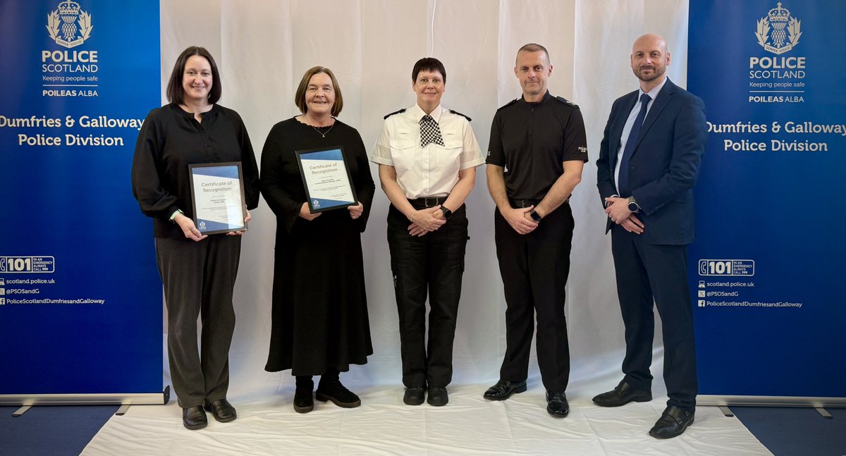 DCC Jane Connors KPM, visited D&amp;G Division today. The DCC met with a variety of officers, police staff and depts to discuss local, operational and organisational issues. She also presented awards to DI Hayley Little &amp; Alison Cosslett from Scottish Children’s Reporter.