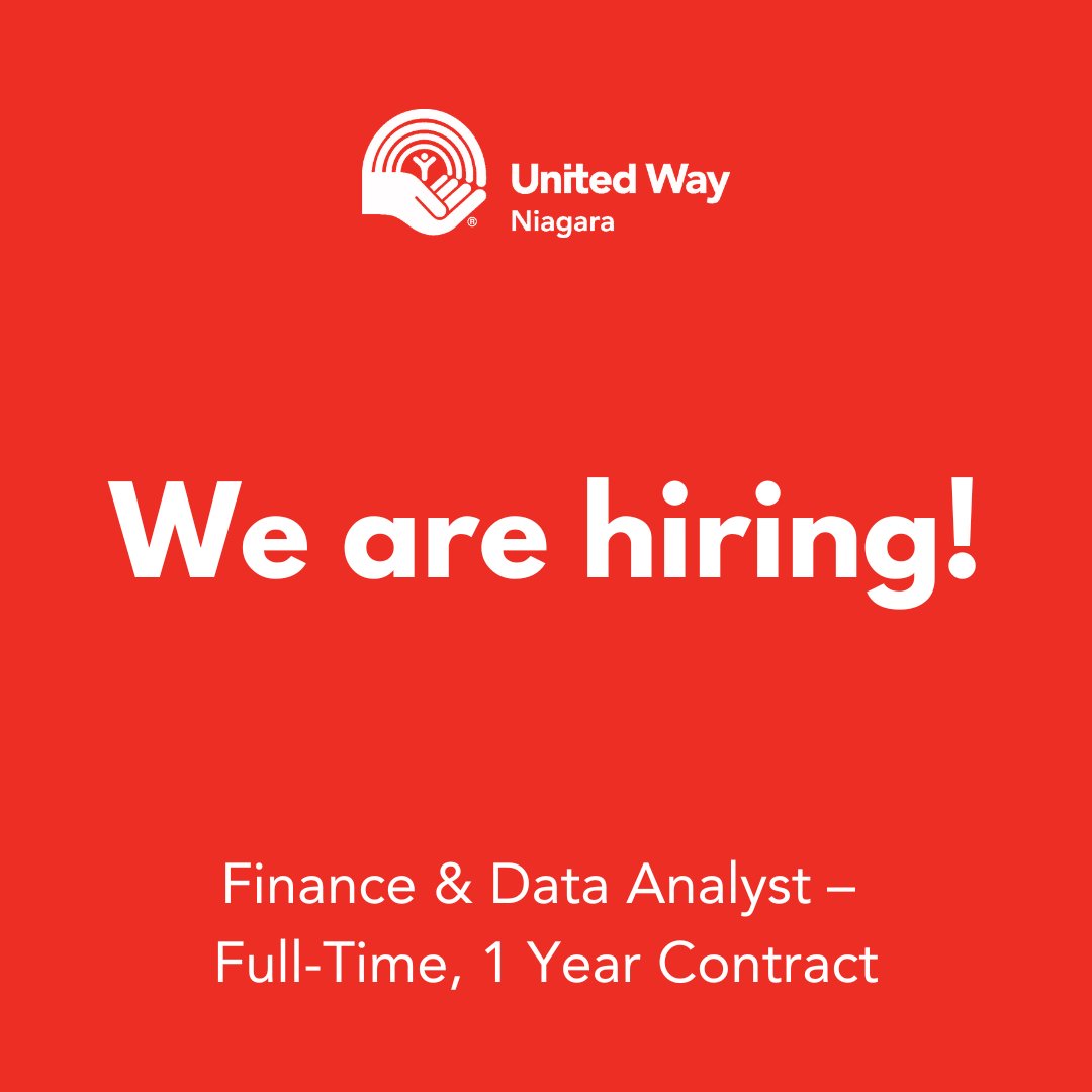 United Way Niagara is hiring! We are currently looking for a Finance and Data Analyst. This is a full-time, one year contract position.

Learn more by reviewing the job posting on our website. unitedwayniagara.org/wp-content/upl…