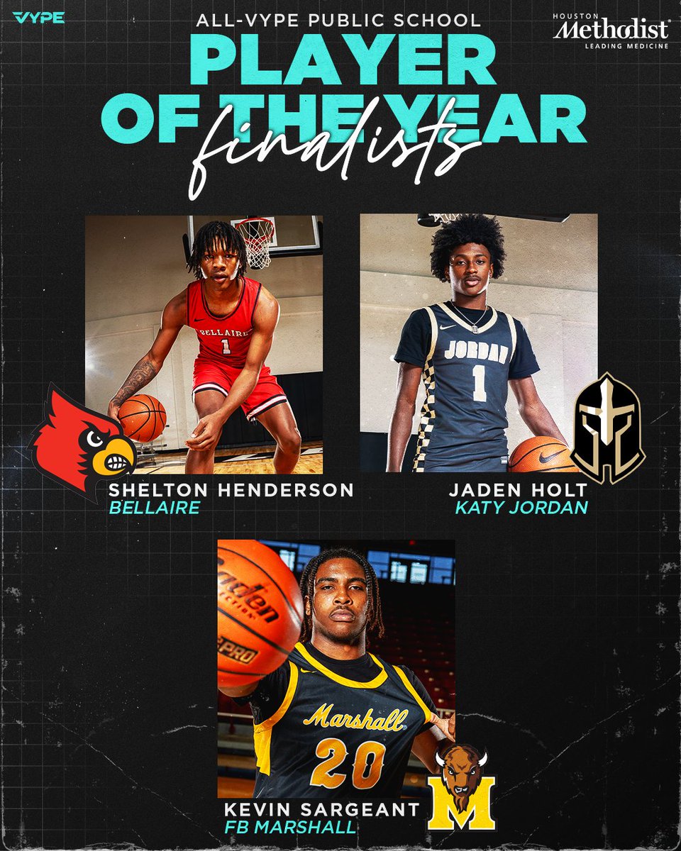 VYPE Houston (@vypehouston) on Twitter photo It is awards season here at VYPE! Here are the finalists for Public School Boys Basketball Player of the Year presented by <a href="/MethodistHosp/">Houston Methodist</a> !
Tune in tomorrow to find out the Player and Team of the Year! It is awards season here at VYPE! Here are the finalists for Public School Boys Basketball Player of the Year presented by <a href="/MethodistHosp/">Houston Methodist</a> !
Tune in tomorrow to find out the Player and Team of the Year!