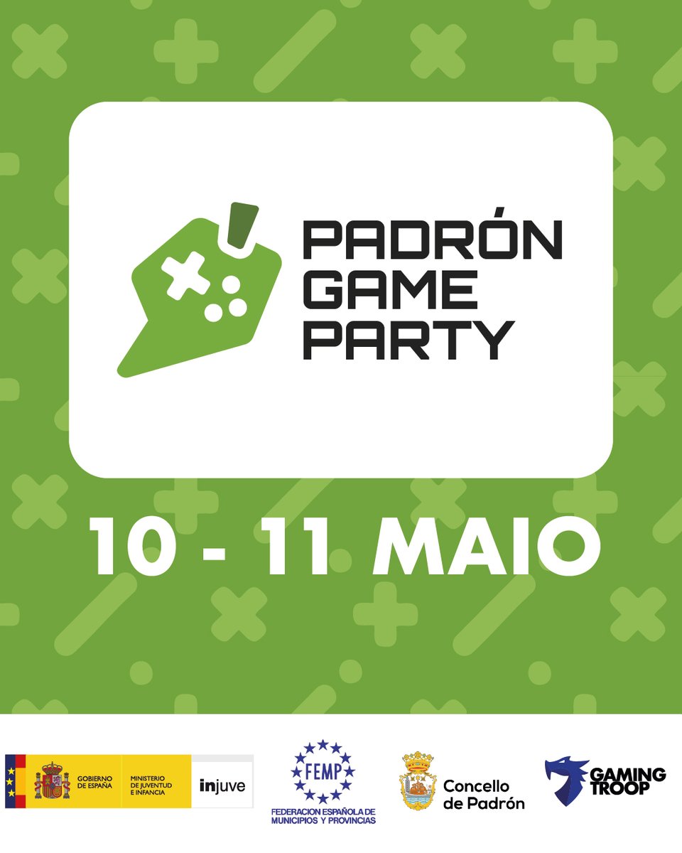 🎮 Chega a Padrón Game Party 🎉
🗓 10 e 11 de maio
📍 Pavillón O Souto
Videoxogos, torneos, cosplay, charlas, música e moito máis 🕹💬🎨

Marca a data no calendario xa mesmo! 
🎟 Entrada de balde