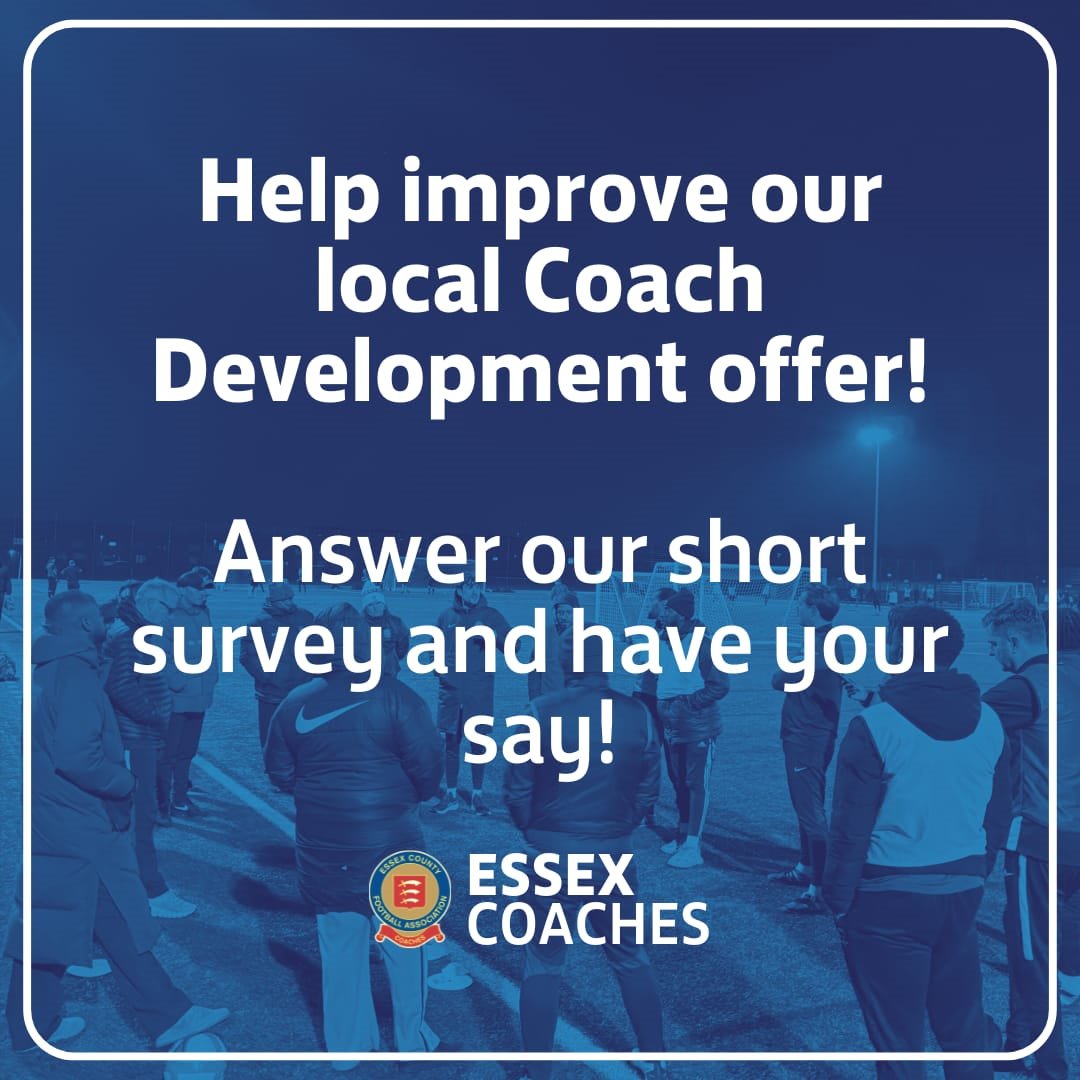 Essex Grassroots Coaches....
The chance to have your say.
Essex County FA are looking to improve their CPD offer and increase the number of F2F workshops, so take this opportunity to have some input.
Fill out the form below ⬇️ 
forms.office.com/e/eczT7VBrjf