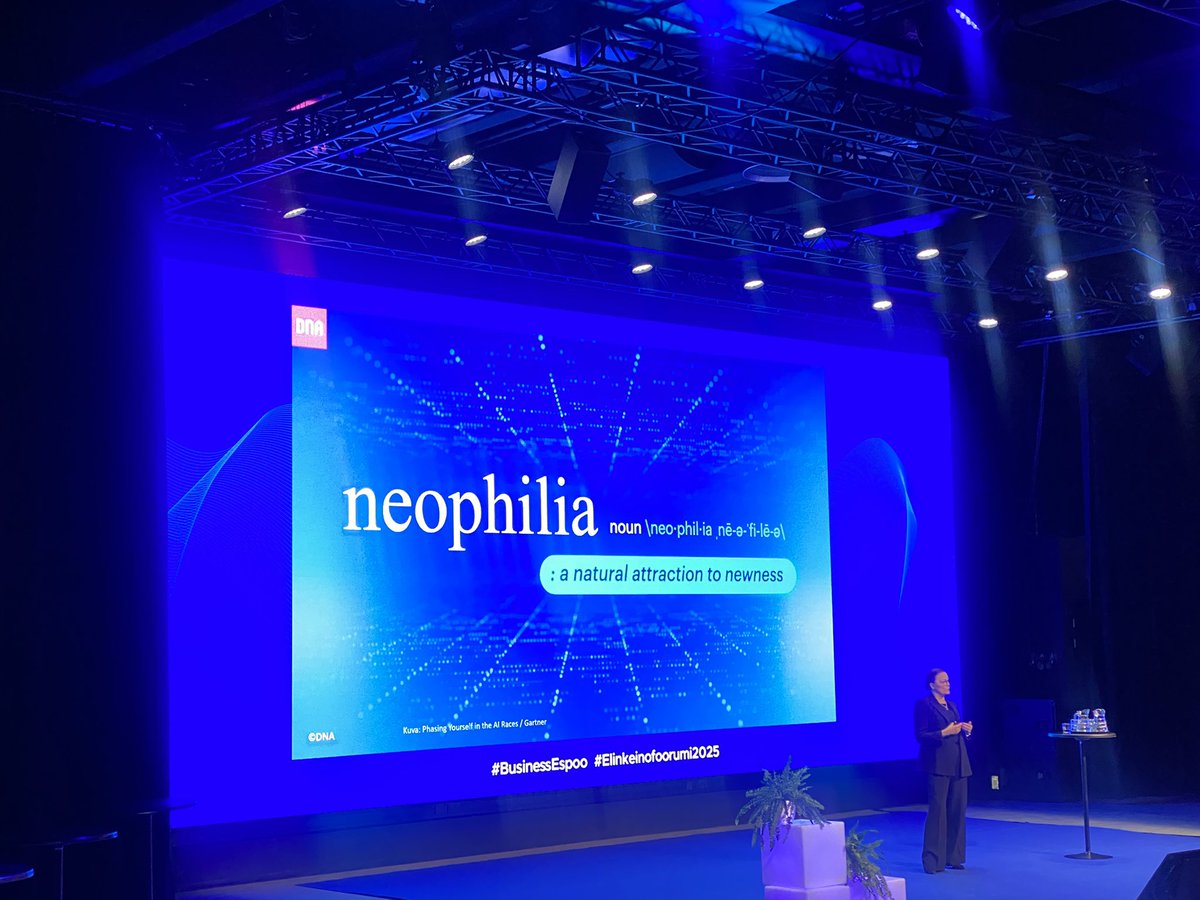 Opin uuden termin. Neophilia. Uteliaisuus uuteen synnyttää kasvua -Annamari Ylihurula <a href="/dna/">DNA</a> 
#BusinessEspoo #Elinkeinofoorumi