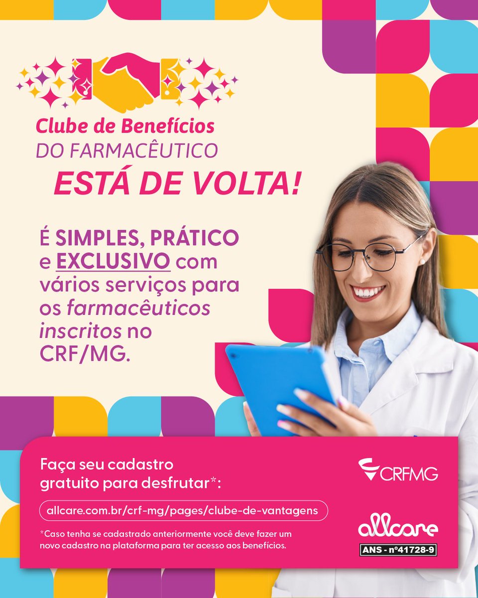 CRFMinas's tweet photo. 🎉 É oficial: o Clube de Benefícios do Farmacêutico está de volta!
Como funciona?
📲 É simples, prático e 100% gratuito
1. Faça o cadastro gratuito no link: https://t.co/2Z8shpoBcN
2.Verifique seu e-mail e siga o passo a passo para a ativação da conta.
3.Pronto! https://t.co/xmmg0fLcCl
