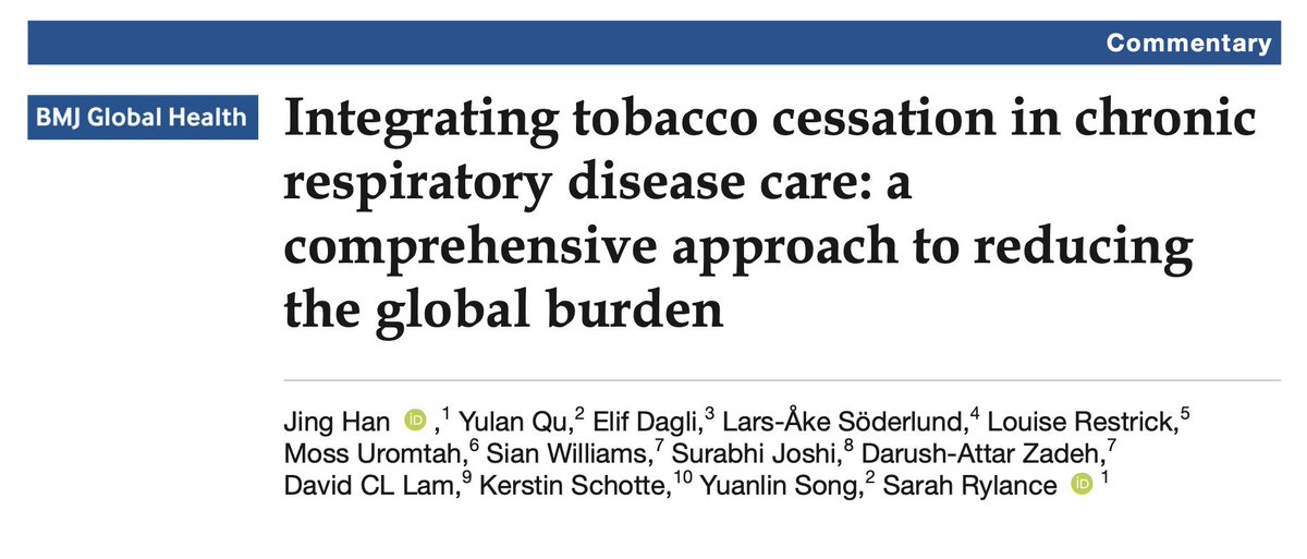 Integrating tobacco cessation into chronic respiratory disease care as a key strategy to reduce the global burden of these conditions is the focus of a <a href="/GlobalHealthBMJ/">BMJ Global Health</a> article last month. FIP vice president <a href="/LarskeSderlund/">Lars-Ake Soderlund</a> is an author on this commentary gh.bmj.com/content/10/3/e…
